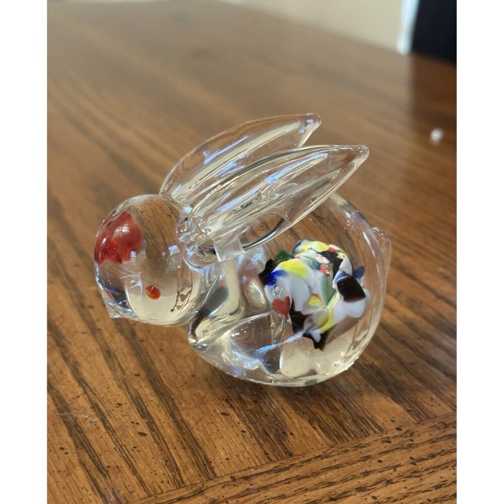Vintage Art Glass Handblown Multicolor Millefiori Bunny Paperweight 3 in